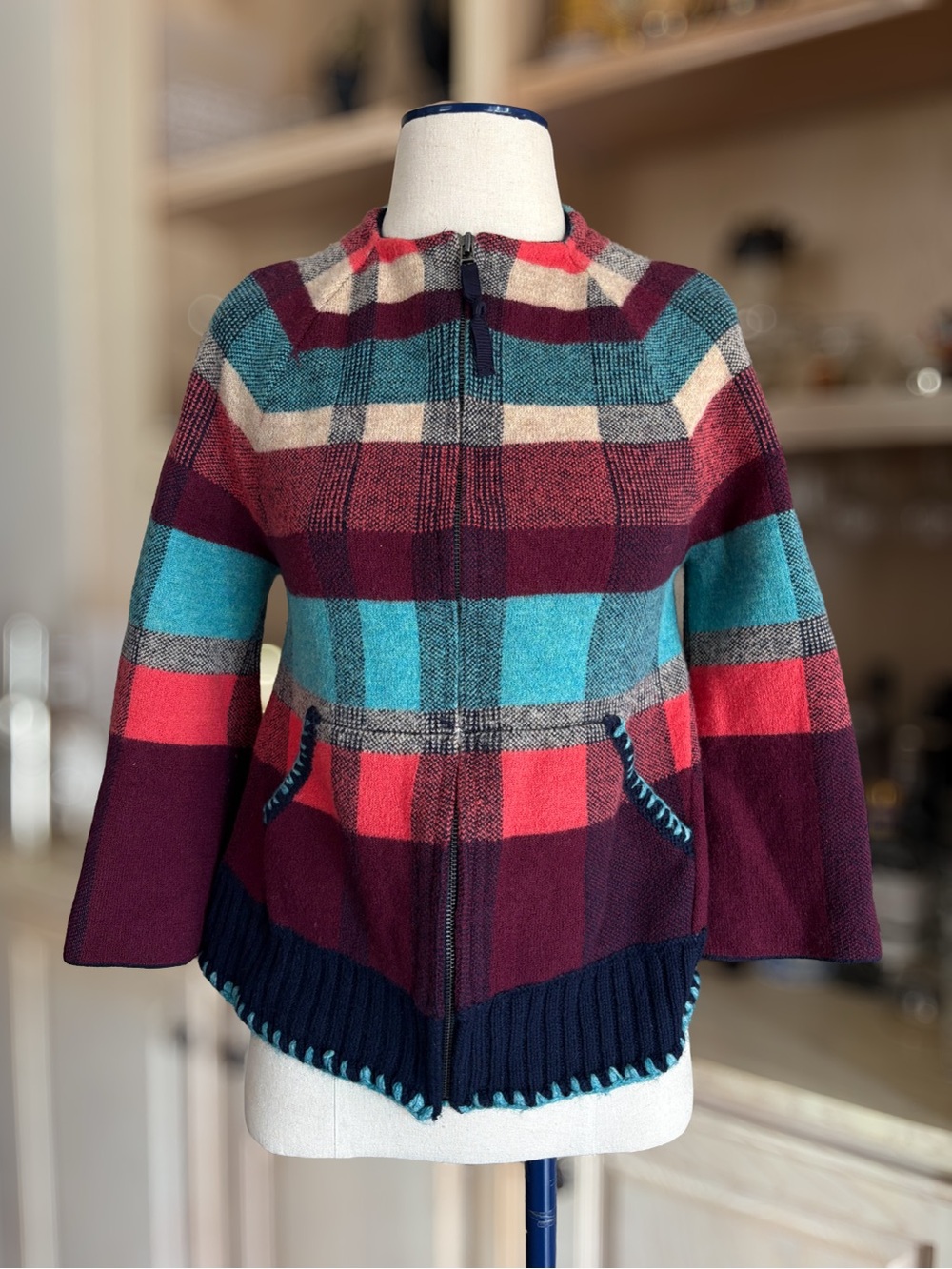 Anthropologie Monogram Plaid Sweater Jacket